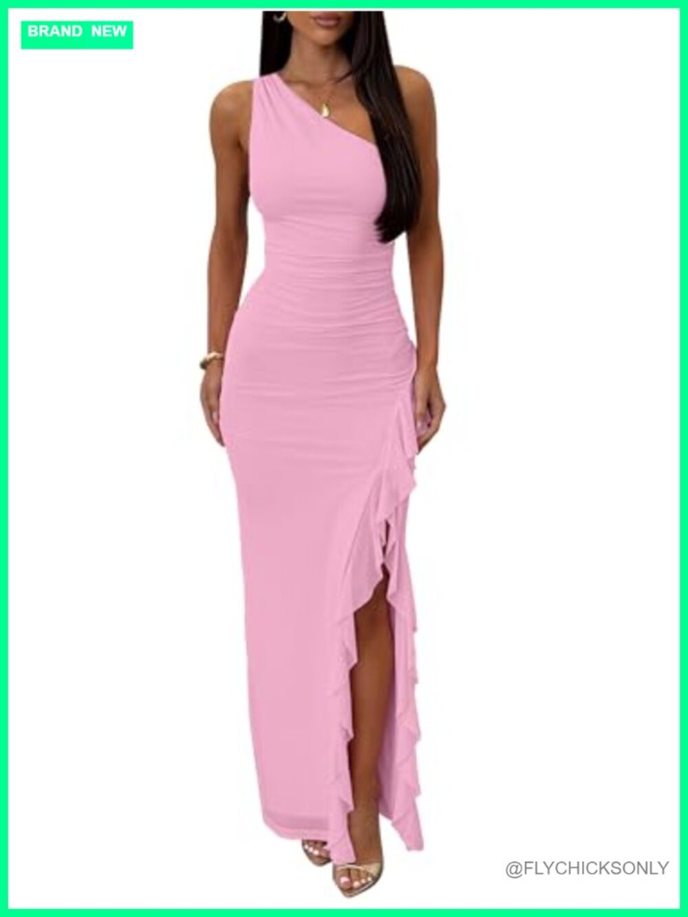Sexy One Shoulder Ruched Mesh Bodycon Maxi Formal Dress